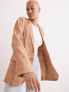 NEW Madewell linen Breezewoven Larsen Blazer in Windowpane size XXL
